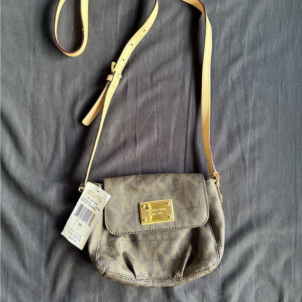 Michael Kors Tan and Gold Crossbody Bag